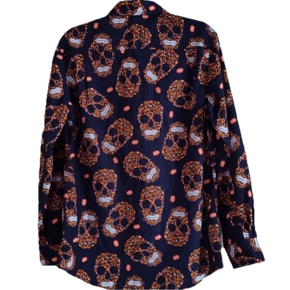 Simon Banks Halloween Skull Button Down Shirt Men’s M Pumpkin Print Novelty Top - Picture 3 of 6